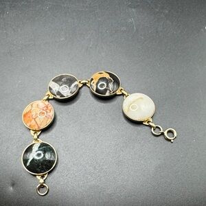 Gold-Tone Multicolor Real Stone Disc Bracelet - Elegant Women’s Jewelry Germany